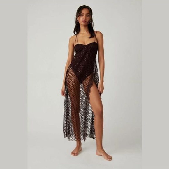 Free People Smoke & Mirrors Strappy Crochet Lace Embellished Bodysuit Dress - Picture 7 of 8